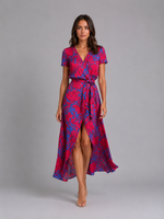 Women's Floral Wrap Midi Dress – Tie Waist Summer Style