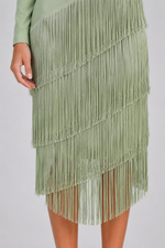 Women's Fringe Midi Occasion Dress – Long Sleeve Eveningwear