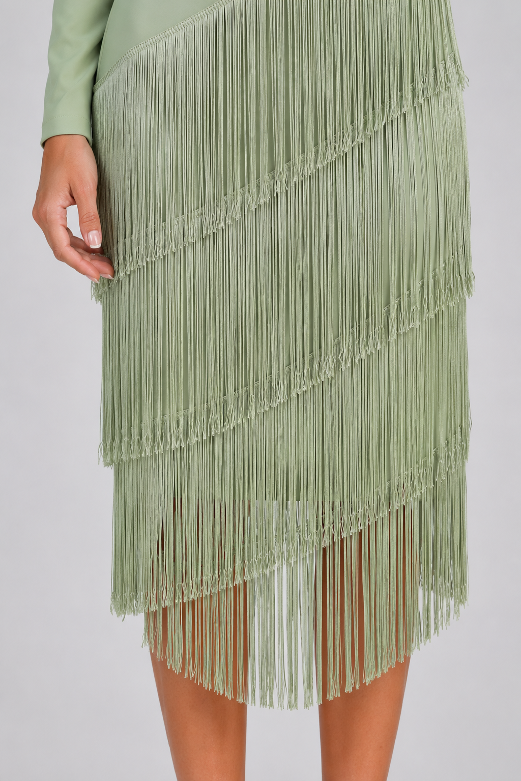 Women's Fringe Midi Occasion Dress – Long Sleeve Eveningwear