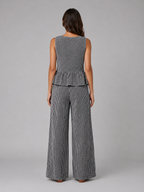 Women's Gingham Two-Piece Set – Sleeveless Top & Wide Leg Trousers