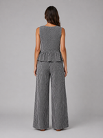 Women's Gingham Two-Piece Set – Sleeveless Top & Wide Leg Trousers