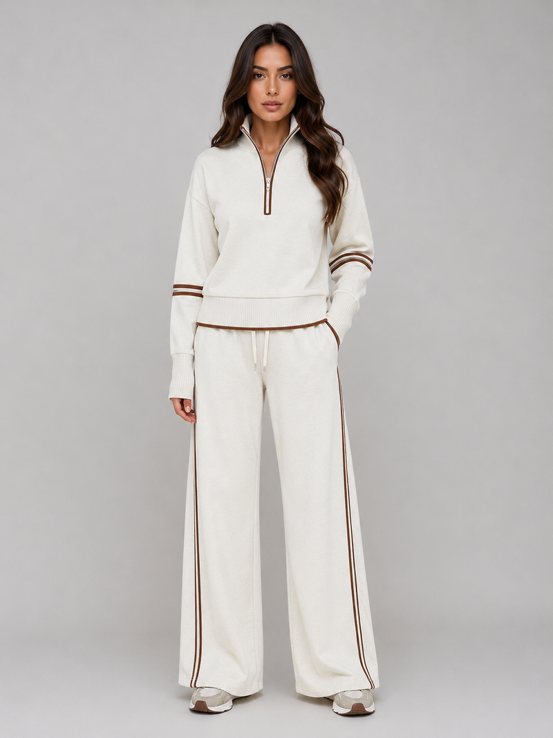 Women's Half-Zip  Lounge Set – Relaxed Two-Piece Wide Leg Tracksuit