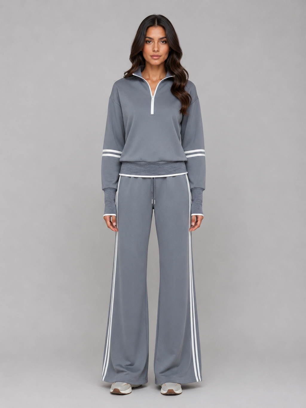 Women's Half-Zip  Lounge Set – Relaxed Two-Piece Wide Leg Tracksuit