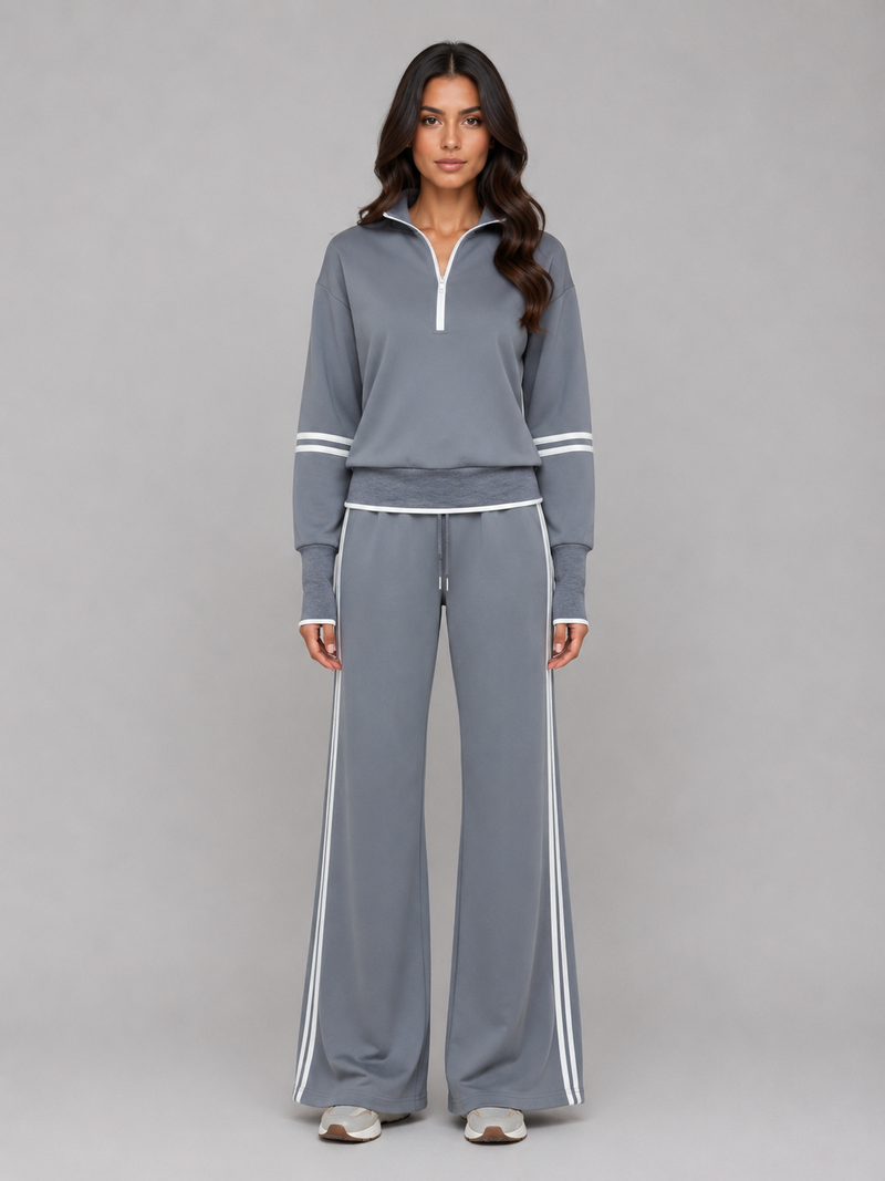 Women's Half-Zip  Lounge Set – Relaxed Two-Piece Wide Leg Tracksuit