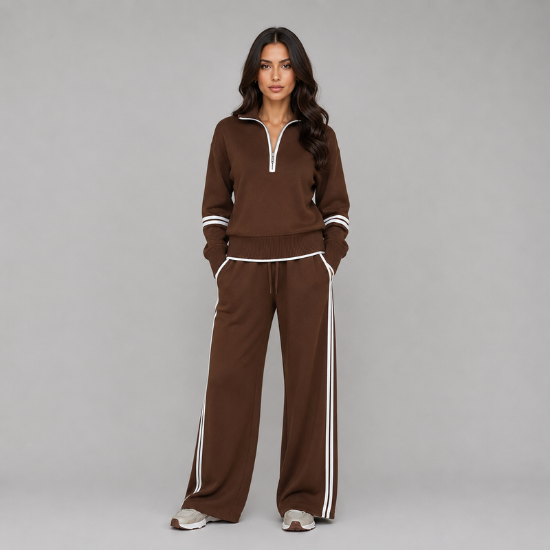 Women's Half-Zip  Lounge Set – Relaxed Two-Piece Wide Leg Tracksuit