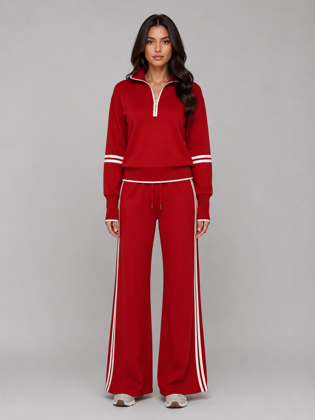 Women's Half-Zip  Lounge Set – Relaxed Two-Piece Wide Leg Tracksuit