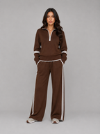 Women's Half Zip Lounge Set – Relaxed Two-Piece Wide Leg Tracksuit