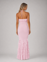 Women's Halterneck Ruffle Maxi Dress – Bodycon Fishtail Occasion Gown