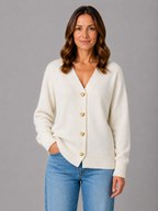 Women's Heart Button Cardigan – Soft Knit V-Neck Button-Up Style