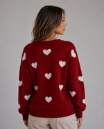 Women’s Heart Print Knitted Jumper – Crew Neck Sweater