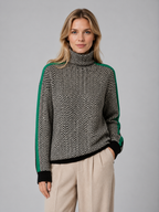 Women's Herringbone Turtleneck Jumper – Soft Knit High Neck Sweater