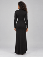 Women’s High Neck Ruched Maxi Dress – Long Sleeve Split Evening Gown