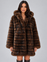 Women’s Hooded Faux Fur Coat – Plush Panelled Winter Jacket