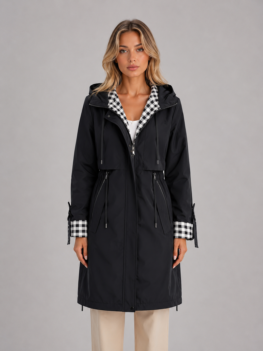 Women's Hooded Longline Parka Jacket – Zip Up Lightweight Coat