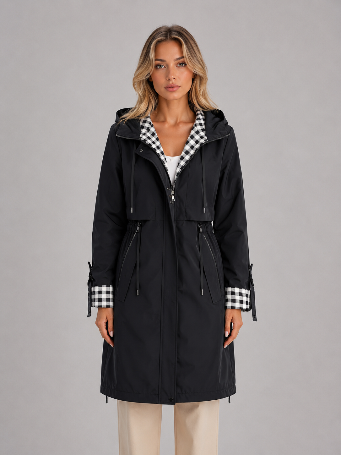 Women's Hooded Longline Parka Jacket – Zip Up Lightweight Coat