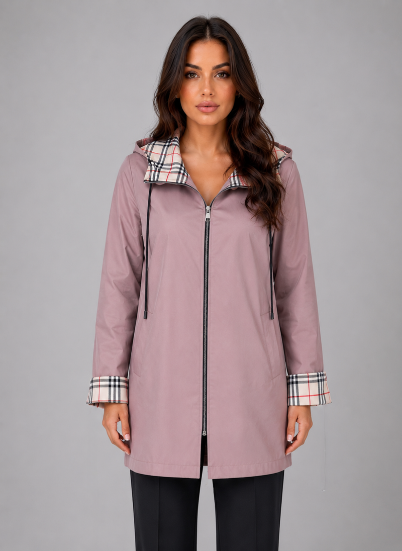 Women's Hooded Longline Rain Coat – Zip Up Lightweight Jacket