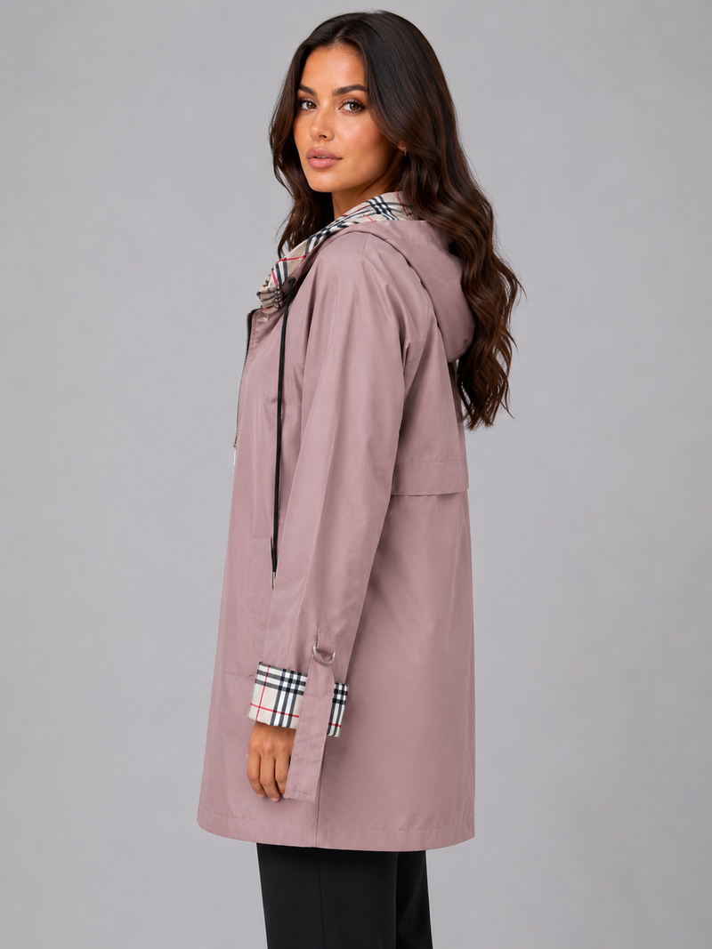 Women's Hooded Longline Rain Coat – Zip Up Lightweight Jacket