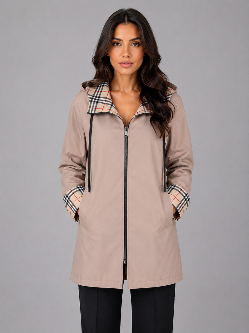 Women's Hooded Longline Rain Coat – Zip Up Lightweight Jacket