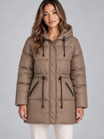 Women’s Hooded Puffer Jacket – Drawstring Waist Quilted Winter Coat