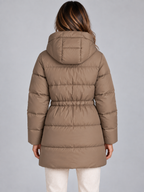 Women’s Hooded Puffer Jacket – Drawstring Waist Quilted Winter Coat
