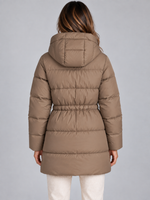 Women’s Hooded Puffer Jacket – Drawstring Waist Quilted Winter Coat