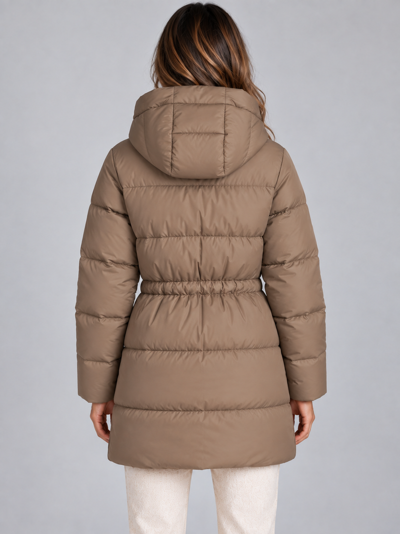 Women’s Hooded Puffer Jacket – Drawstring Waist Quilted Winter Coat