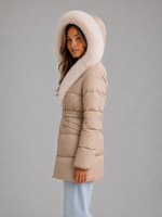 Women’s Hooded Puffer Jacket – Faux Fur Trim Belted Winter Coat