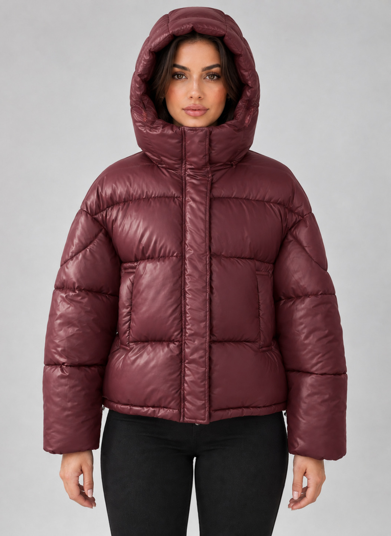 Women’s Hooded Puffer Jacket – Full Zip Padded Winter Coat