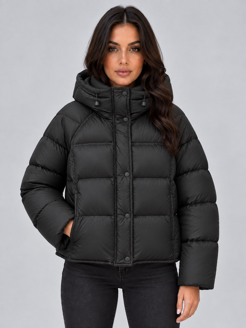 Women’s Hooded Puffer Jacket – High Neck Padded Winter Coat