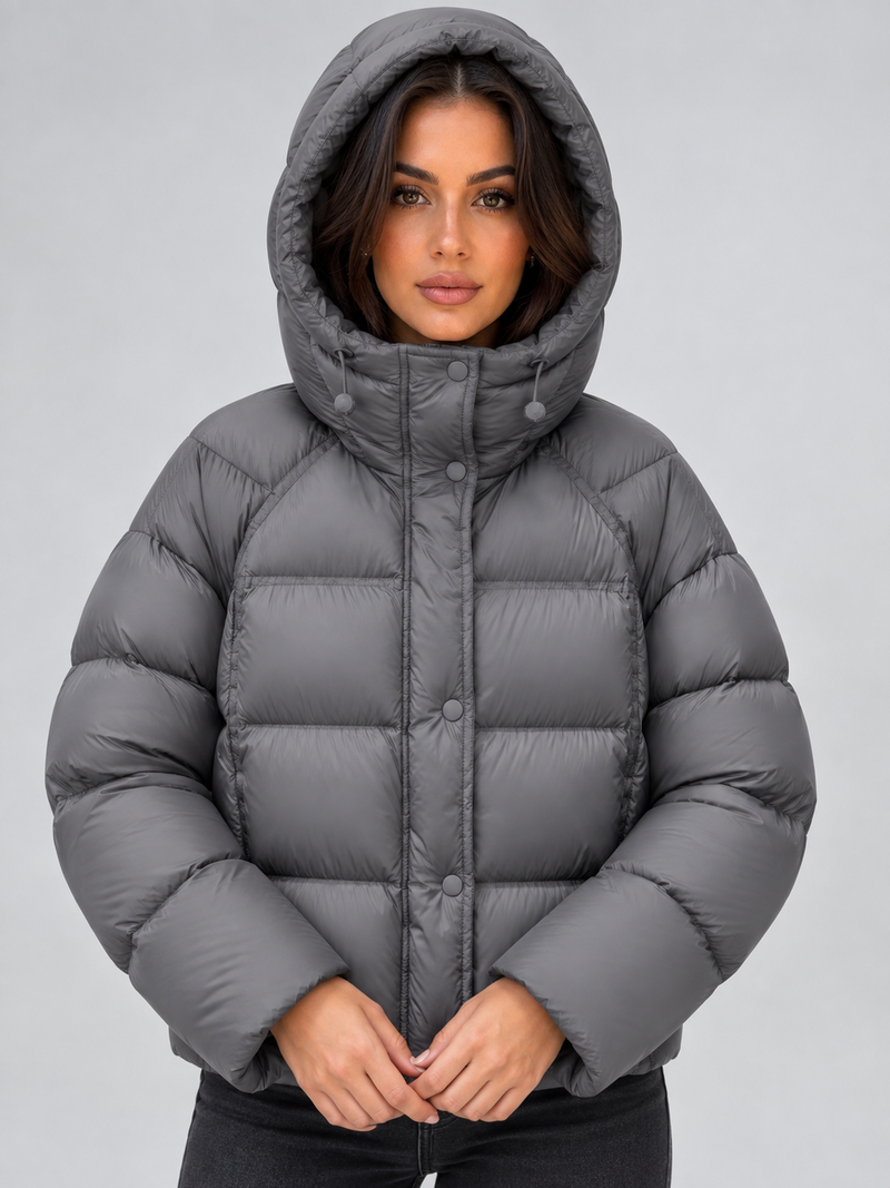 Women’s Hooded Puffer Jacket – High Neck Padded Winter Coat