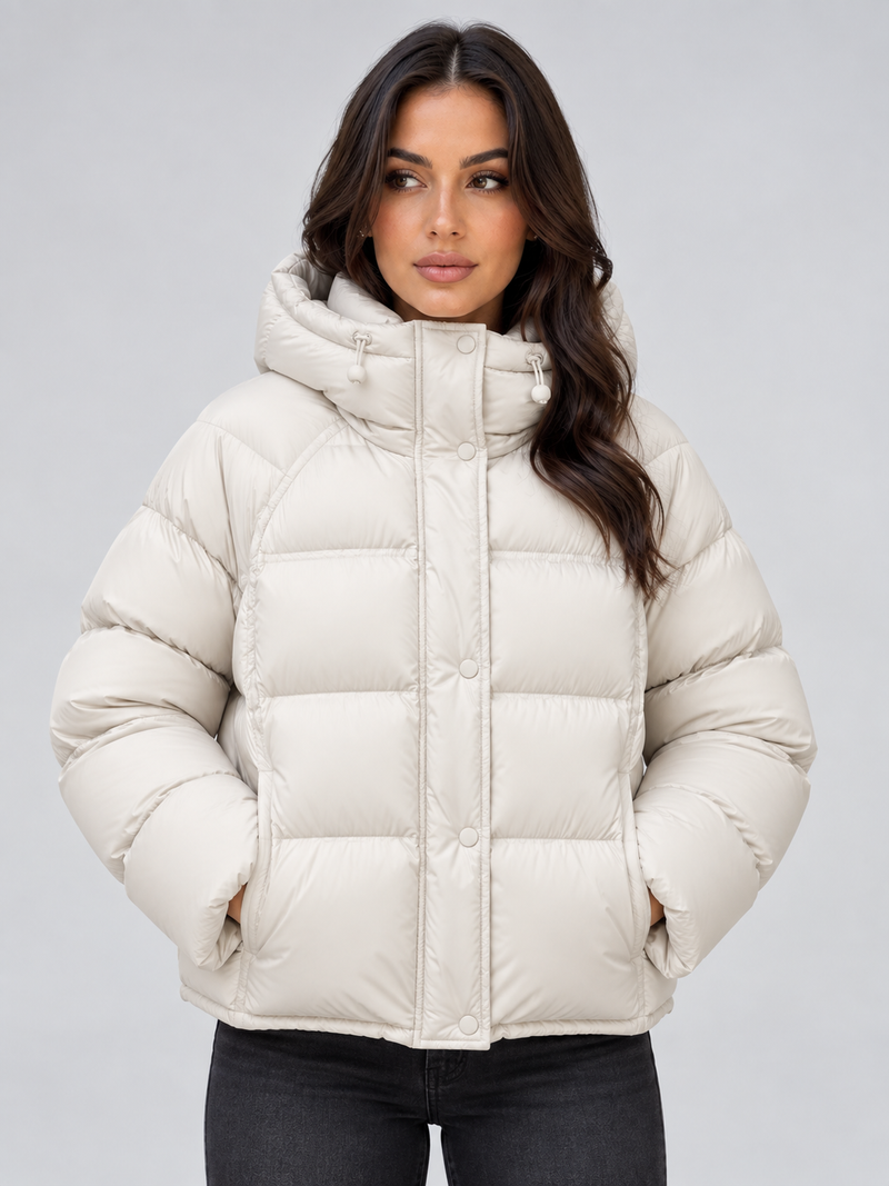 Women’s Hooded Puffer Jacket – High Neck Padded Winter Coat