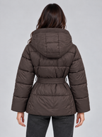 Women’s Hooded Puffer Jacket – Quilted Belted Winter Coat