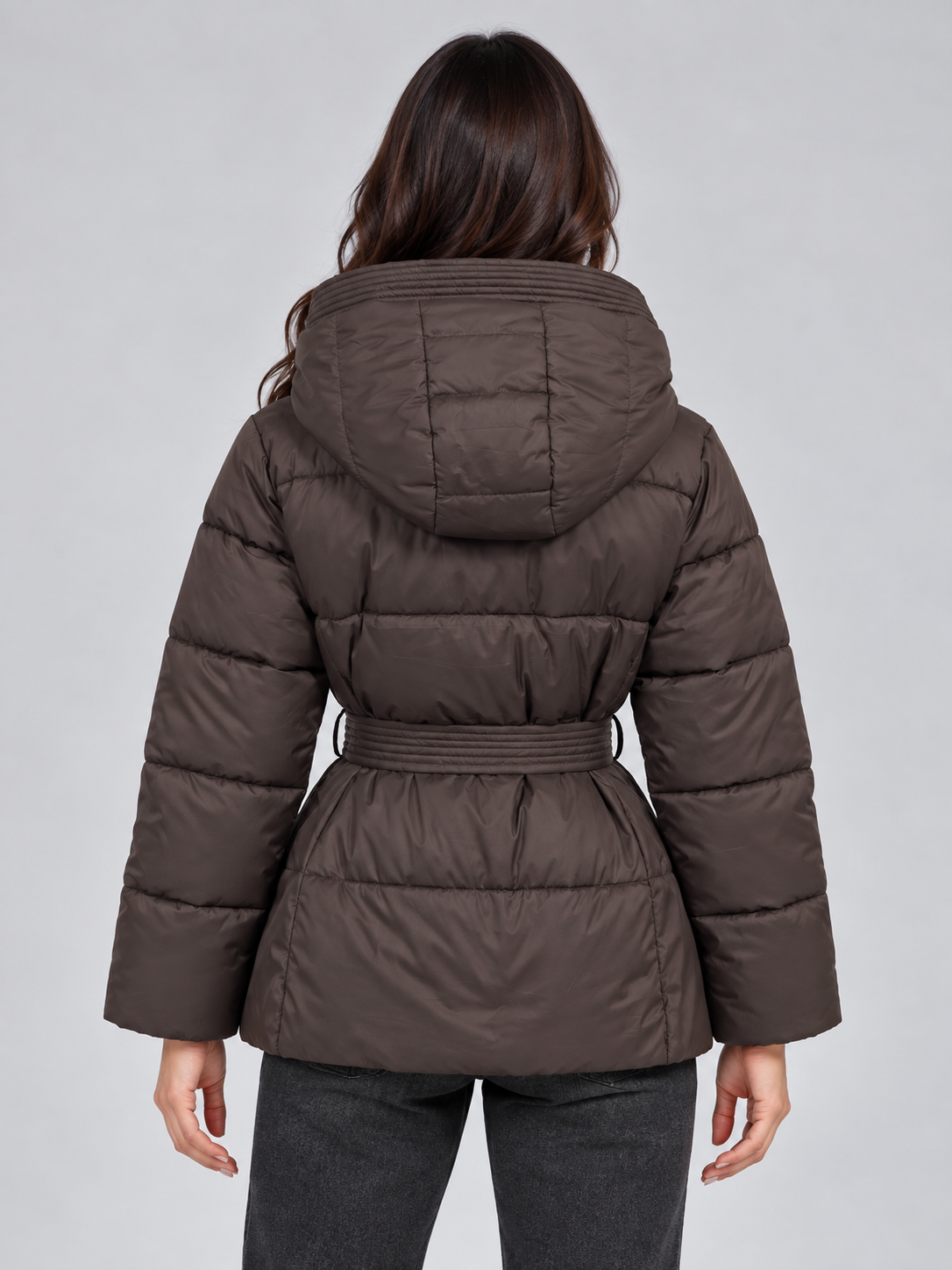 Women’s Hooded Puffer Jacket – Quilted Belted Winter Coat