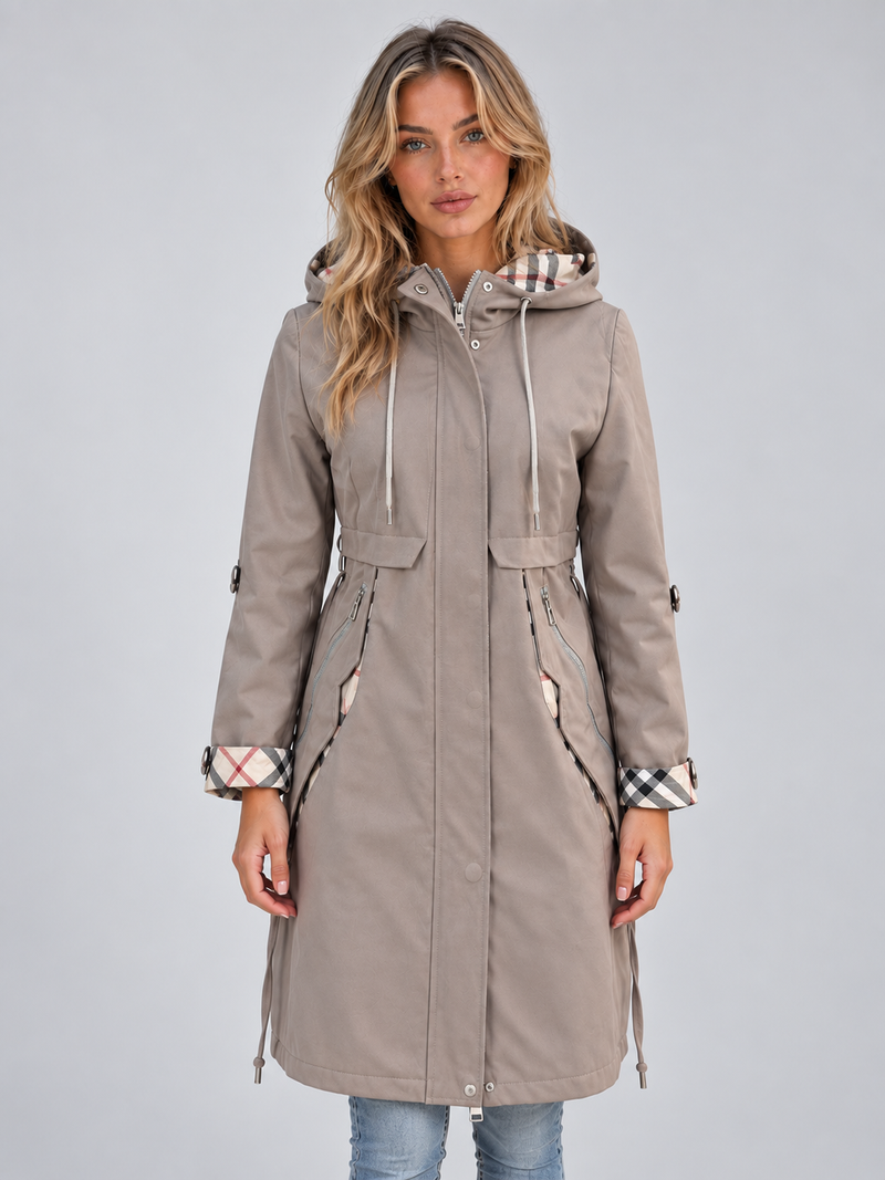 Women’s Hooded Rain Coat – Longline Parka with Adjustable Drawstring Waist