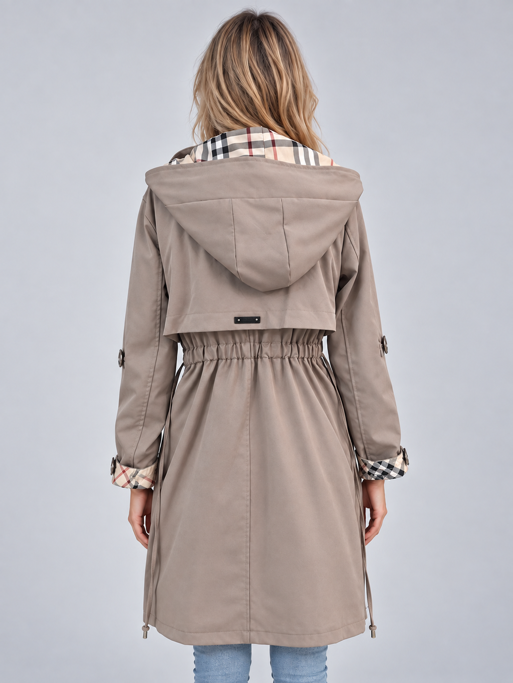 Women’s Hooded Rain Coat – Longline Parka with Adjustable Drawstring Waist