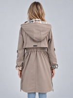 Women’s Hooded Rain Coat – Longline Parka with Adjustable Drawstring Waist