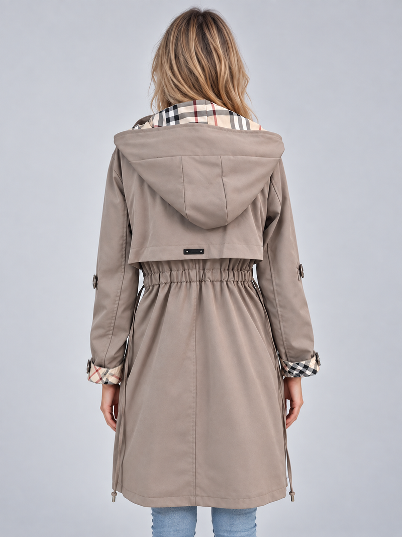 Women’s Hooded Rain Coat – Longline Parka with Adjustable Drawstring Waist