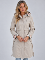Women’s Hooded Rain Coat – Longline Parka with Adjustable Drawstring Waist