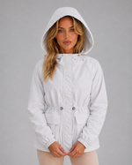 Women’s Hooded Rain Jacket – Water & Wind Resistant Drawstring Coat