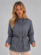 Women’s Hooded Rain Jacket – Water & Wind Resistant Drawstring Coat