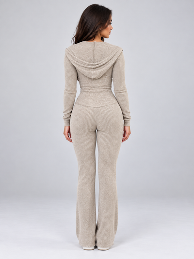 Women’s Hooded Ribbed Knit Lounge Set