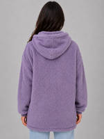 Women's Hooded Teddy Cardigan with Pockets – Longline Zip Plush Jacket