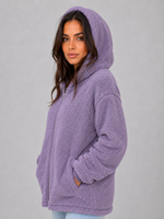 Women's Hooded Teddy Cardigan with Pockets – Longline Zip Plush Jacket