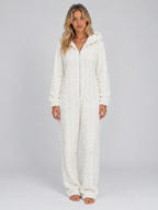 Women’s Hooded Teddy Fleece Jumpsuit – Full Zip Fluffy Lounge Onesie