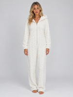 Women’s Hooded Teddy Fleece Jumpsuit – Full Zip Fluffy Lounge Onesie