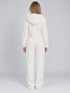 Women’s Hooded Teddy Fleece Jumpsuit – Full Zip Fluffy Lounge Onesie