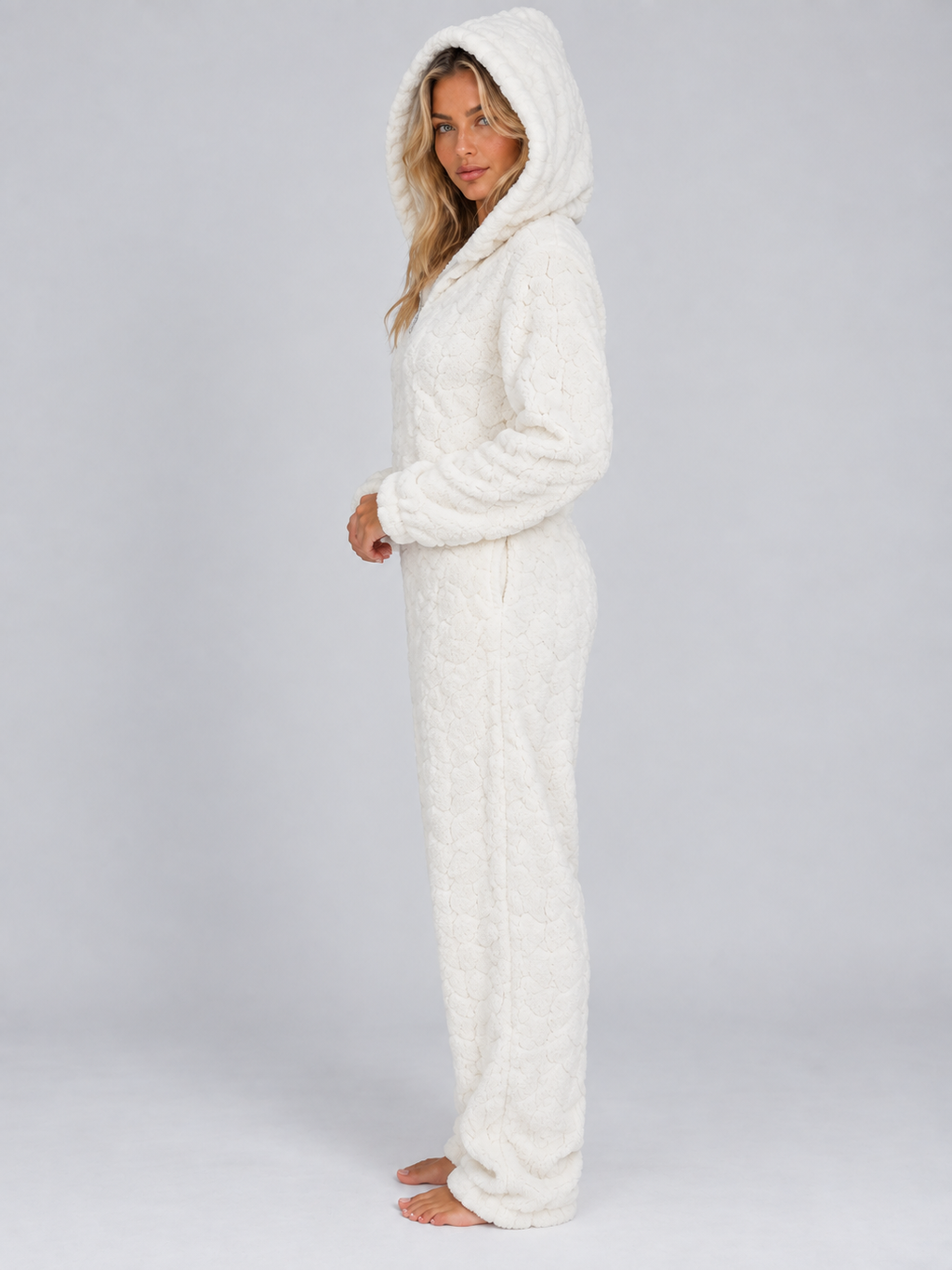 Women’s Hooded Teddy Fleece Jumpsuit – Full Zip Fluffy Lounge Onesie
