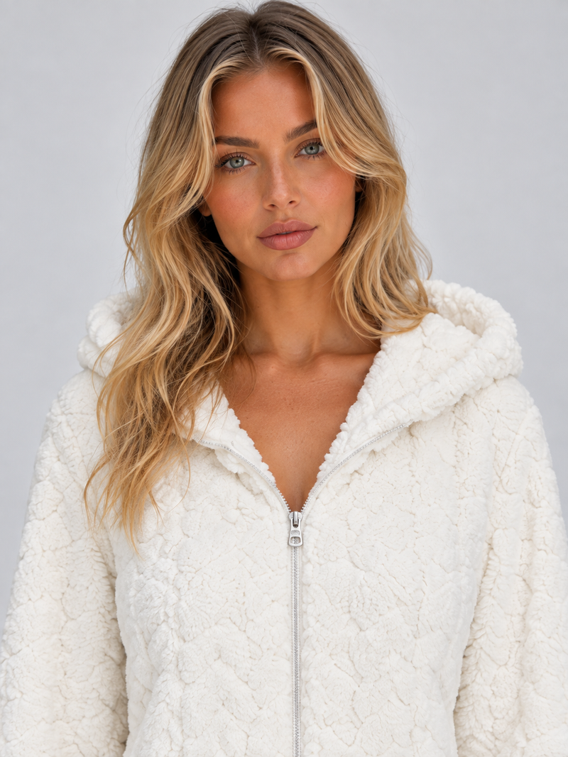 Women’s Hooded Teddy Fleece Jumpsuit – Full Zip Fluffy Lounge Onesie