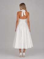 Women's Jacquard Halter Midi Dress – Full Skirt Occasion Style
