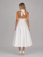 Women's Jacquard Halter Midi Dress – Full Skirt Occasion Style